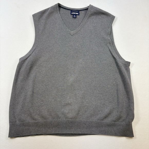 LL Bean Men's Sweater Vest Adult Extra‎ Large XL Gray Knit Sweater Cotton V Neck - Picture 1 of 8